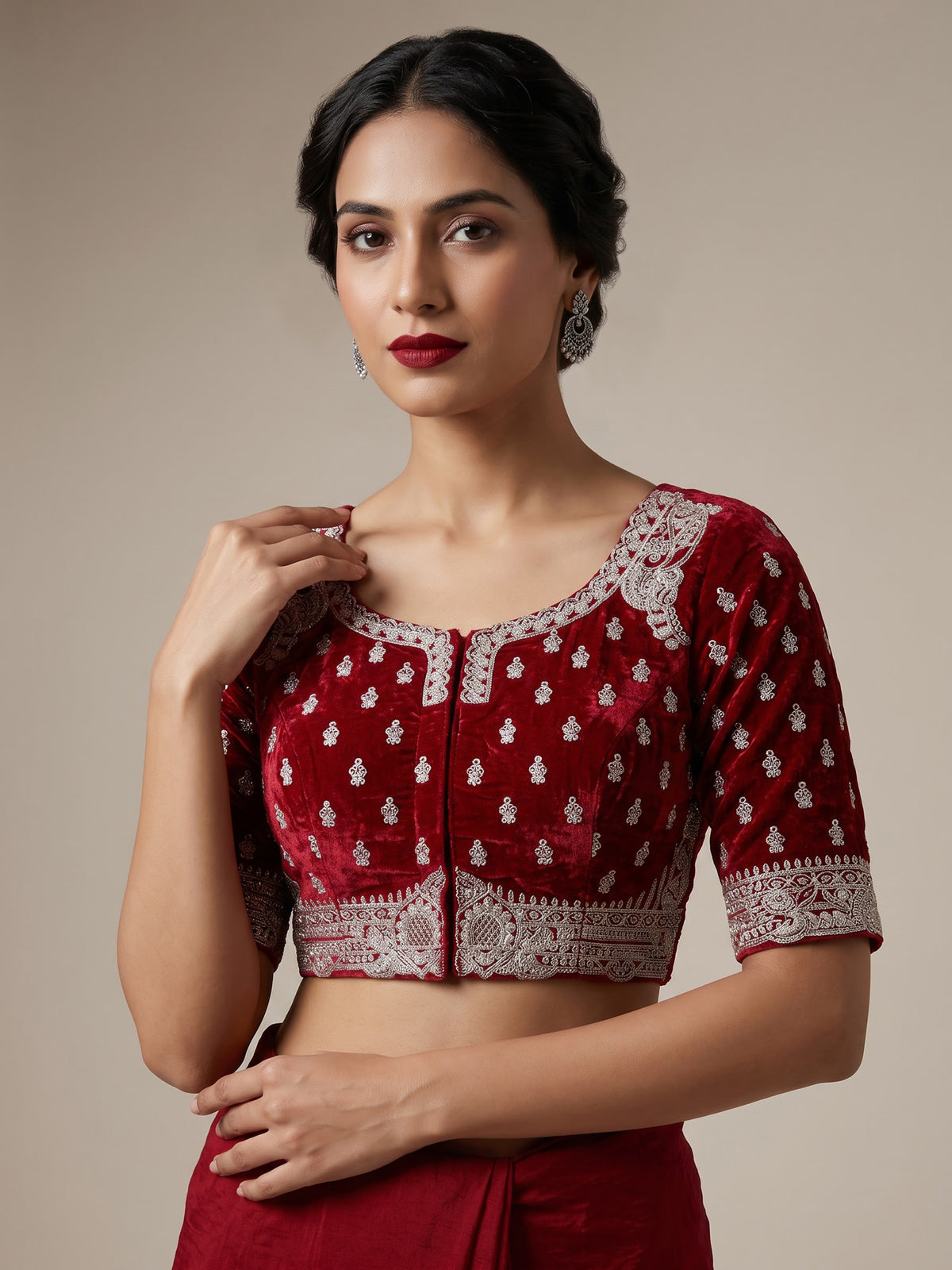 Maroon raw silk unstitched lehenga choli with exquisite butti work