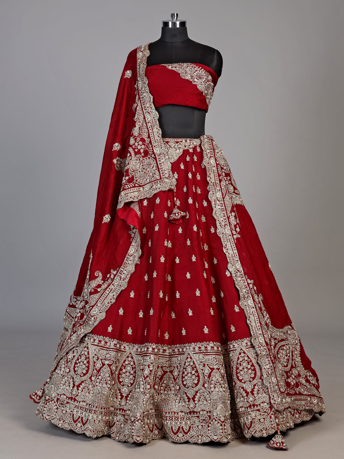 Maroon raw silk unstitched lehenga choli with exquisite butti work