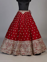 Maroon raw silk unstitched lehenga choli with exquisite butti work