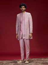 Pink medallion embroidered indo western for men
