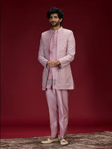 Pink medallion embroidered indo western for men