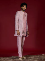 Pink medallion embroidered indo western for men
