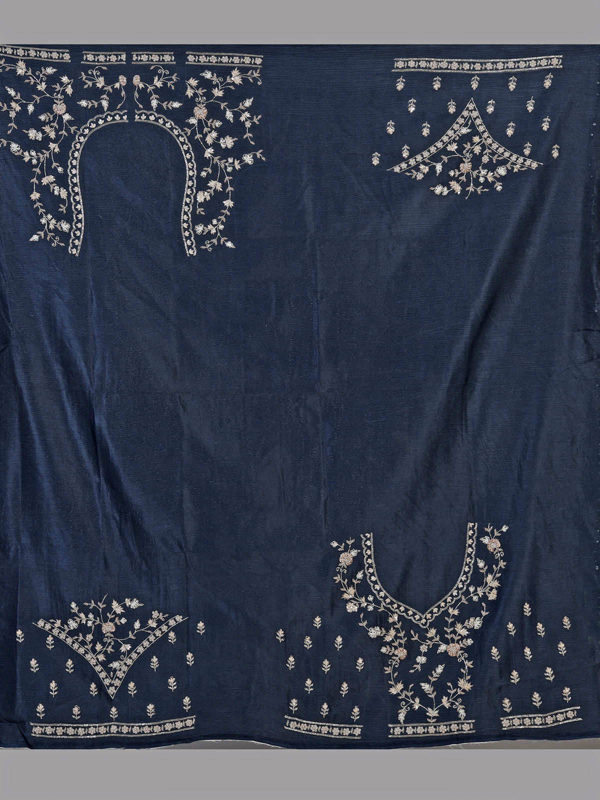 Navy silk blend unstitched lehenga choli with sparkling embellishments