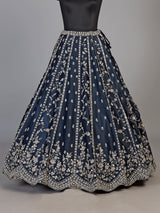 Navy silk blend unstitched lehenga choli with sparkling embellishments
