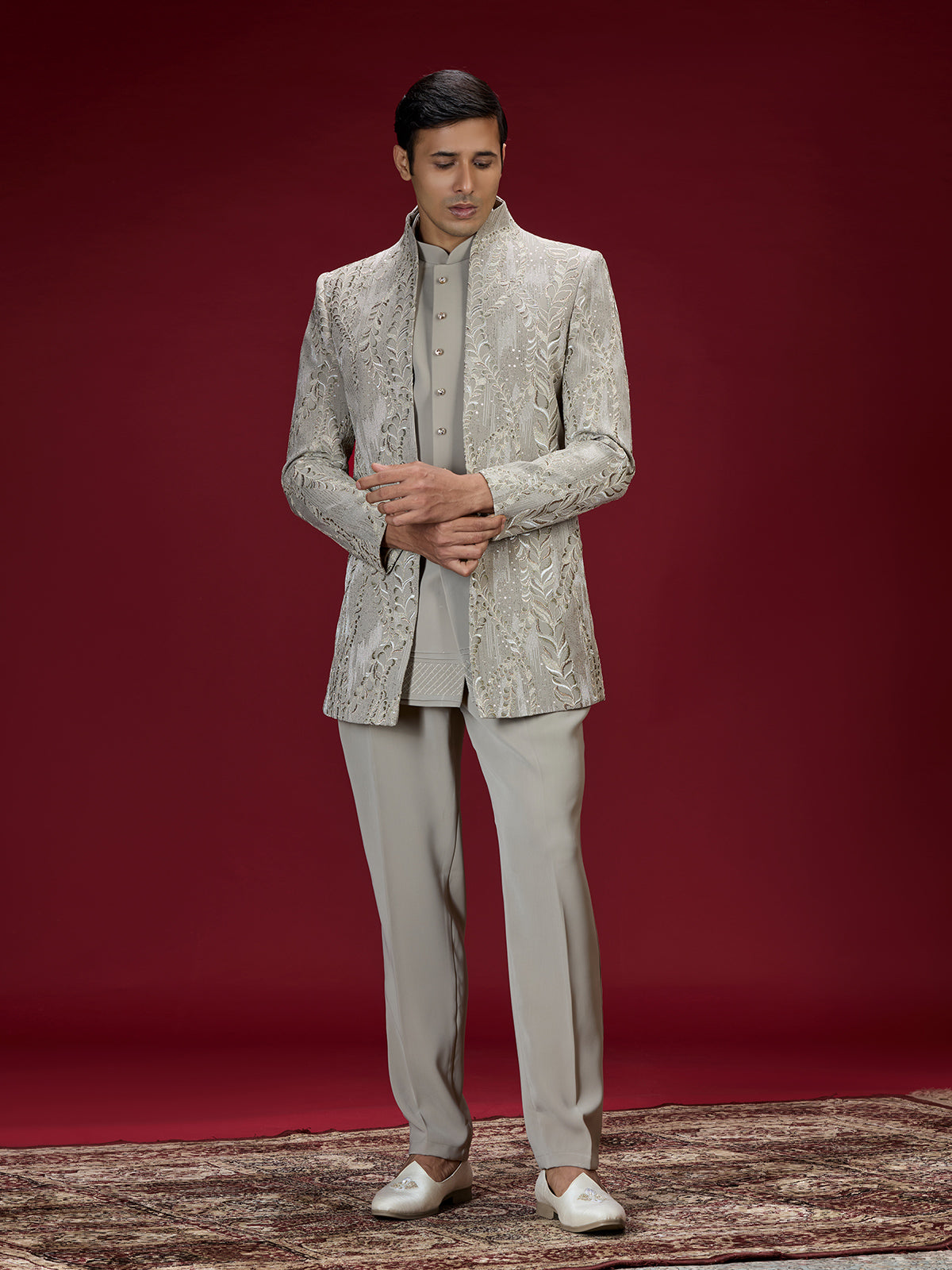 Grey floral vine indo western for men