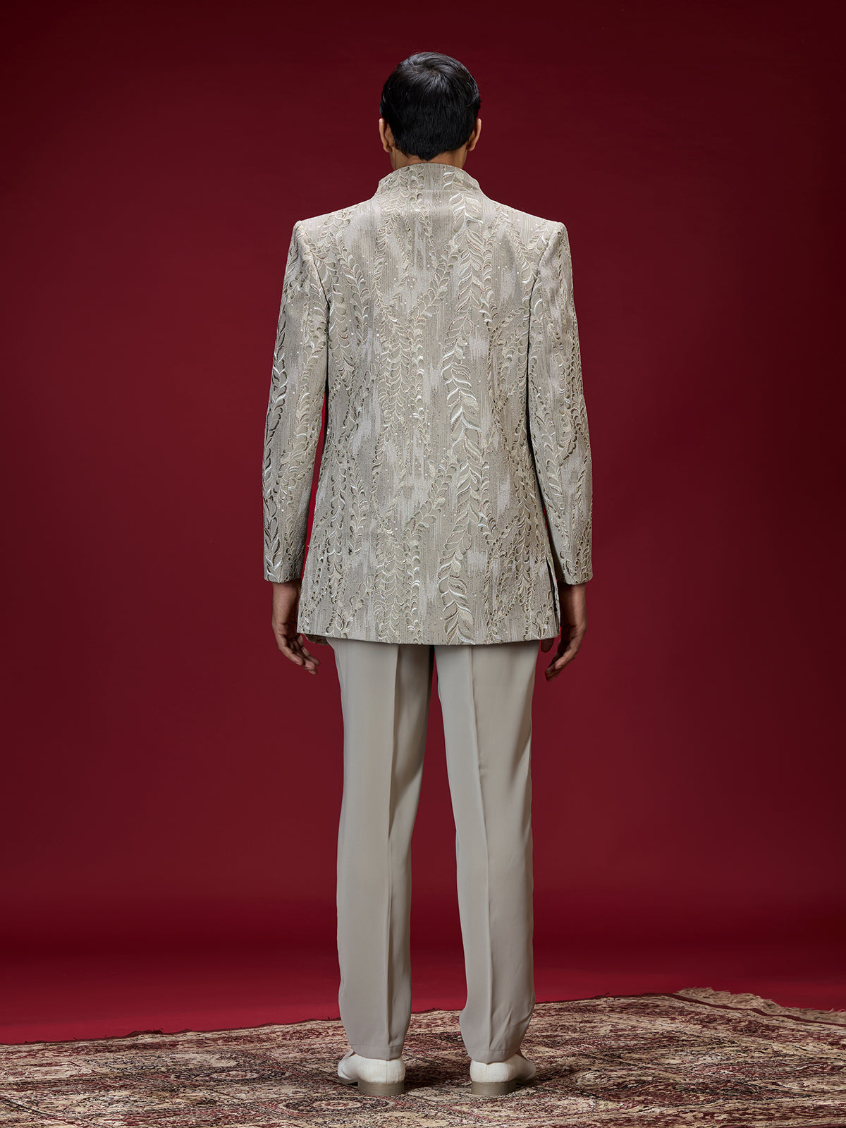 Grey floral vine indo western for men