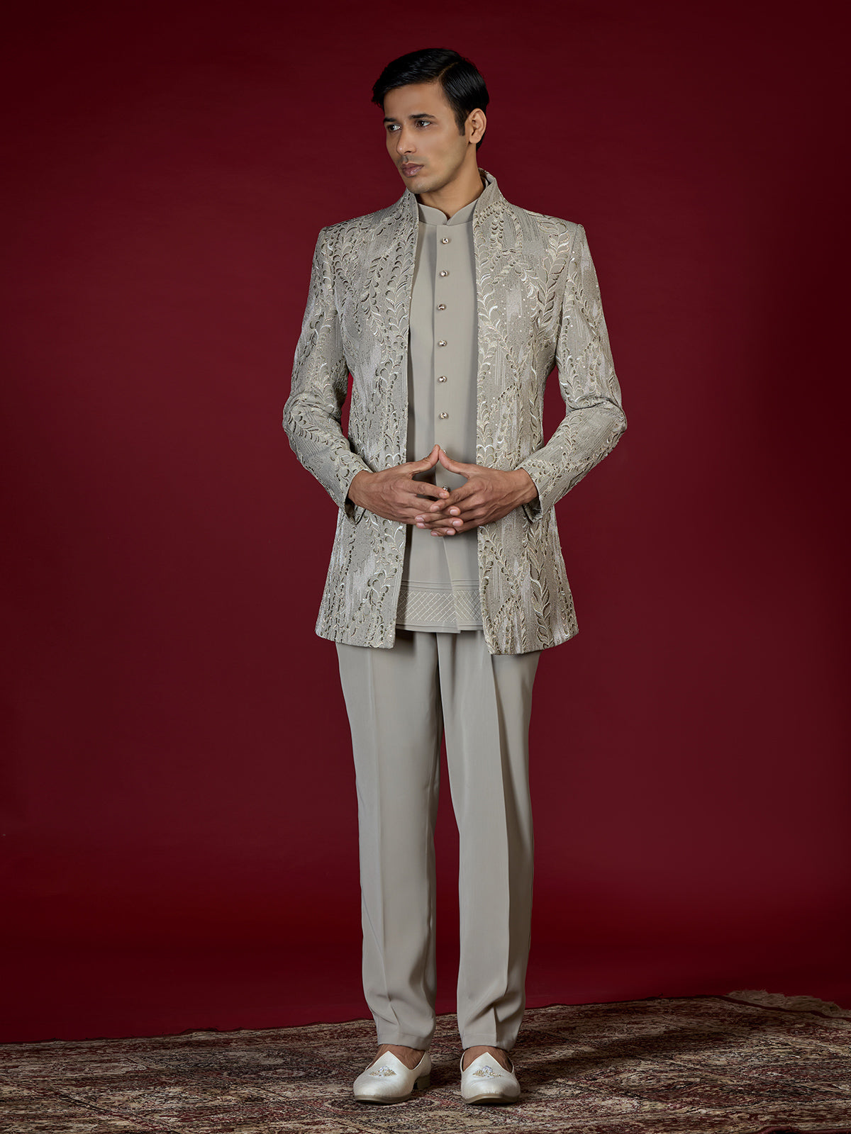 Grey floral vine indo western for men