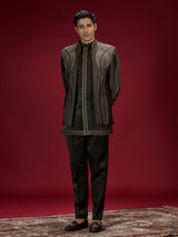 Deep green geometric embroidered indo western for men