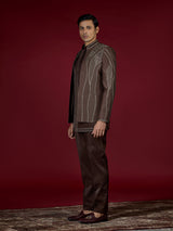 Brown geometric satin indo western for men