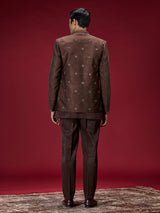 Brown geometric satin indo western for men