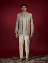 Champagne gold floral lattice indo western for men