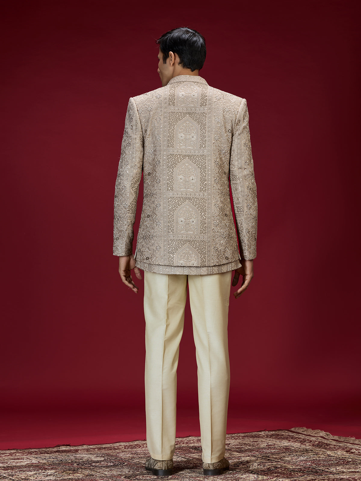 Champagne gold floral lattice indo western for men