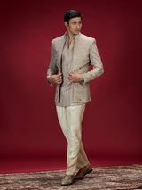 Champagne gold floral lattice indo western for men