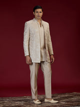 Warm beige kashmiri embroidered indo western for men