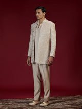 Warm beige kashmiri embroidered indo western for men