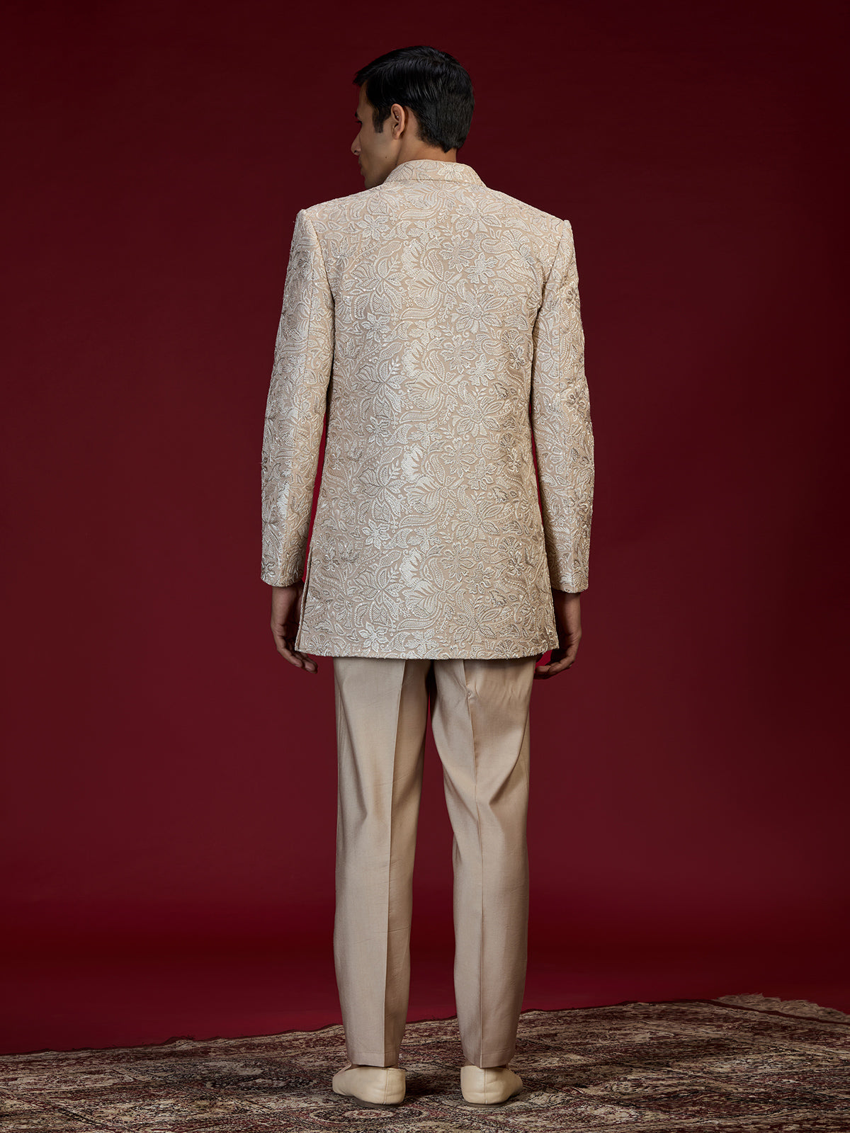 Warm beige kashmiri embroidered indo western for men