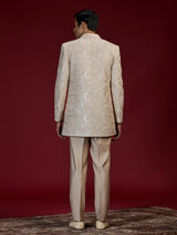 Warm beige kashmiri embroidered indo western for men