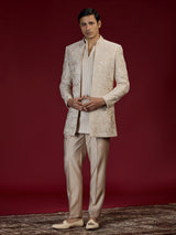 Warm beige kashmiri embroidered indo western for men