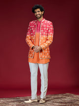 Pink orange ombre bandhani indo western for men