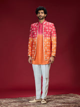 Pink orange ombre bandhani indo western for men