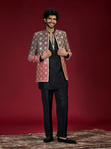 Black ajrakh embroidered indo western for men