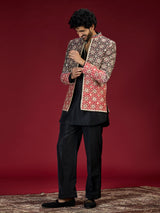 Black ajrakh embroidered indo western for men