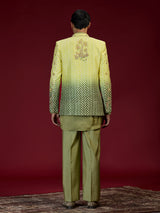Green ombre jacquard indo western for men