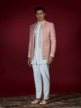 Dusty peach chikankari style indo western for men