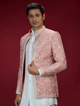 Dusty peach chikankari style indo western for men