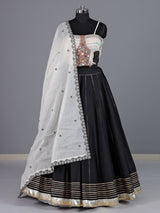 Black cotton silk blend lehenga choli with exquisite gota embellishments