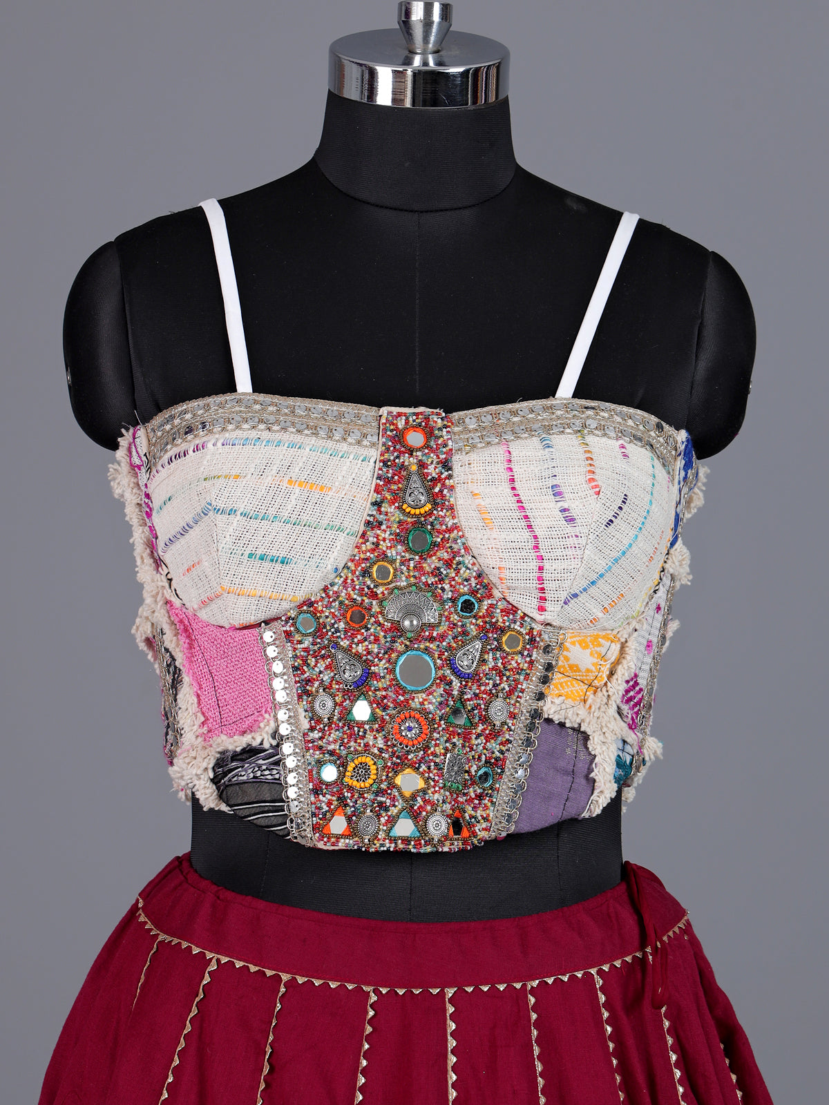 Maroon cotton silk blend lehenga choli with ornate gota embellishments