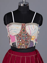 Maroon cotton silk blend lehenga choli with ornate gota embellishments