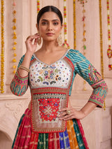 Multicolor georgette lehenga choli with bandhani printed contrast dupatta