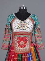 Multicolor georgette lehenga choli with bandhani printed contrast dupatta