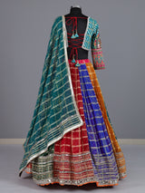 Multicolor georgette lehenga choli with bandhani printed contrast dupatta