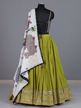Parrot green pure silk blend lehenga choli with mirror embellishments