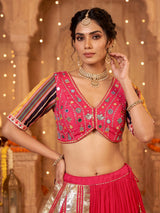 Rani pink chiffon silk lehenga choli with exquisite festive embellishments