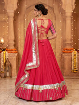 Rani pink chiffon silk lehenga choli with exquisite festive embellishments