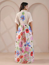 White hand embellished printed drape indowestern suit