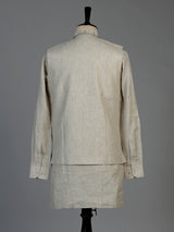 Beige cotton linen mens waistcoat set with elegant floral embroidery