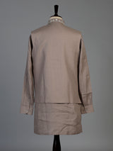 Beige cotton linen mens waistcoat set with floral threadwork