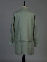 Pista green cotton linen mens waistcoat set with floral detailing