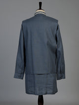 Dark grey cotton linen mens waistcoat set with floral threadwork