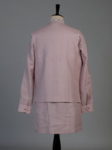Pink cotton linen mens waistcoat set with floral threadwork