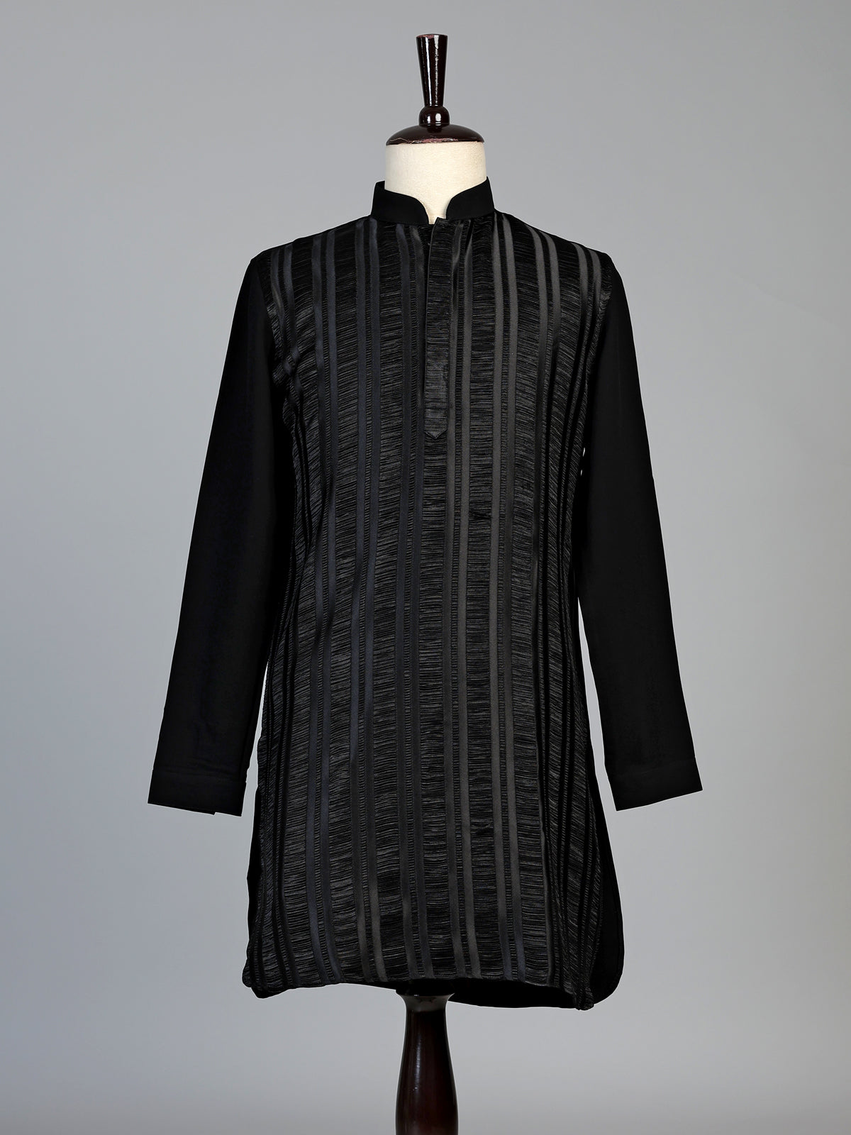 Black silk blend mens kurta suit with elegant thread detailing