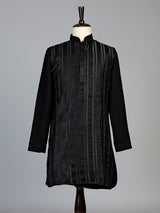 Black silk blend mens kurta suit with elegant thread detailing