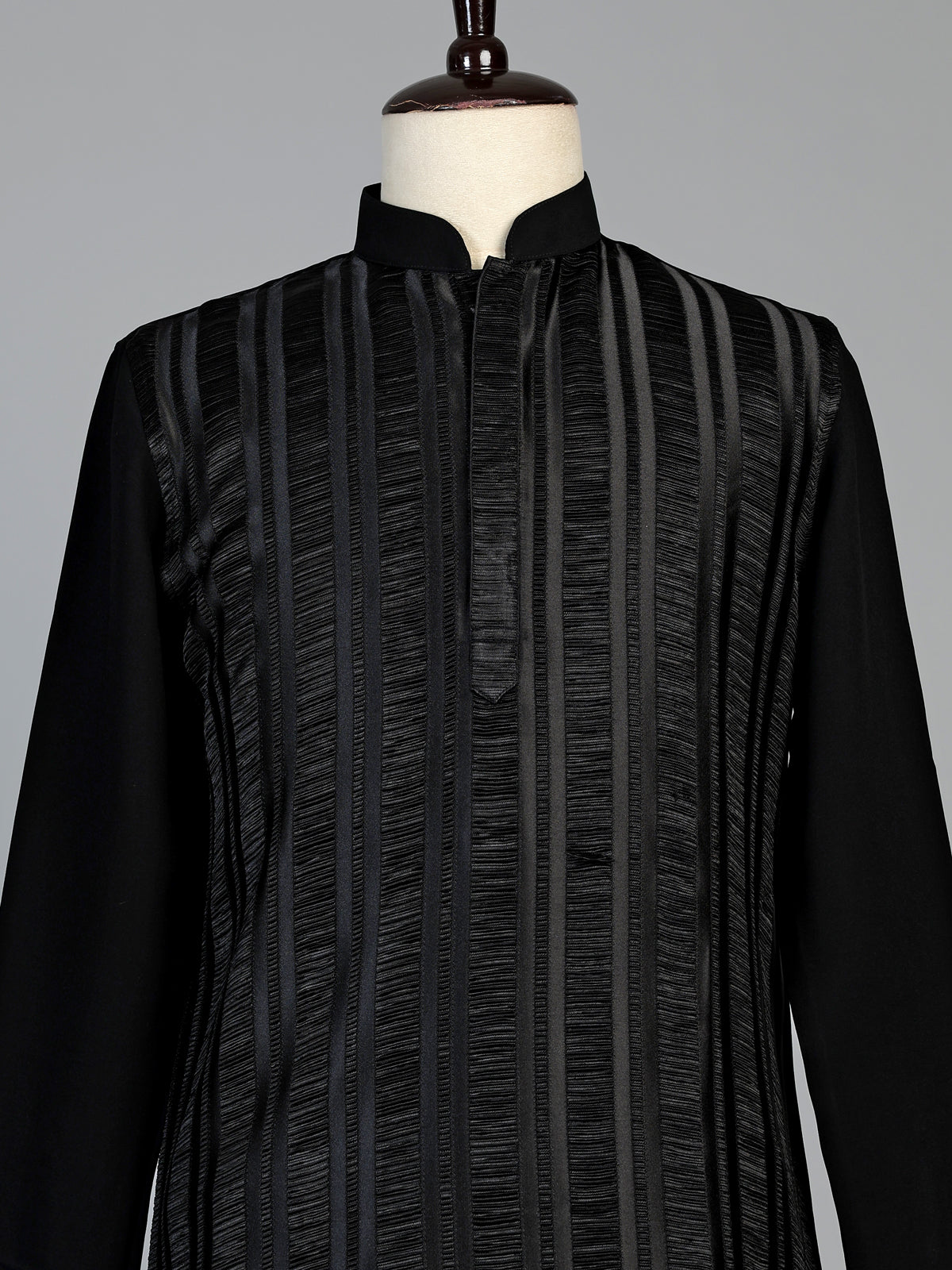 Black silk blend mens kurta suit with elegant thread detailing
