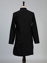 Black silk blend mens kurta suit with elegant thread detailing