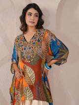 Multicolor embellished hand regline kurta indowestern drape skirt