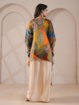 Multicolor embellished hand regline kurta indowestern drape skirt